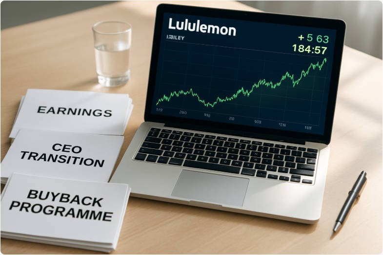 A laptop showing Lululemon stock rising