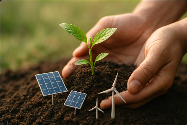 木を植える手の概念図 A conceptual image of hands planting a tree
