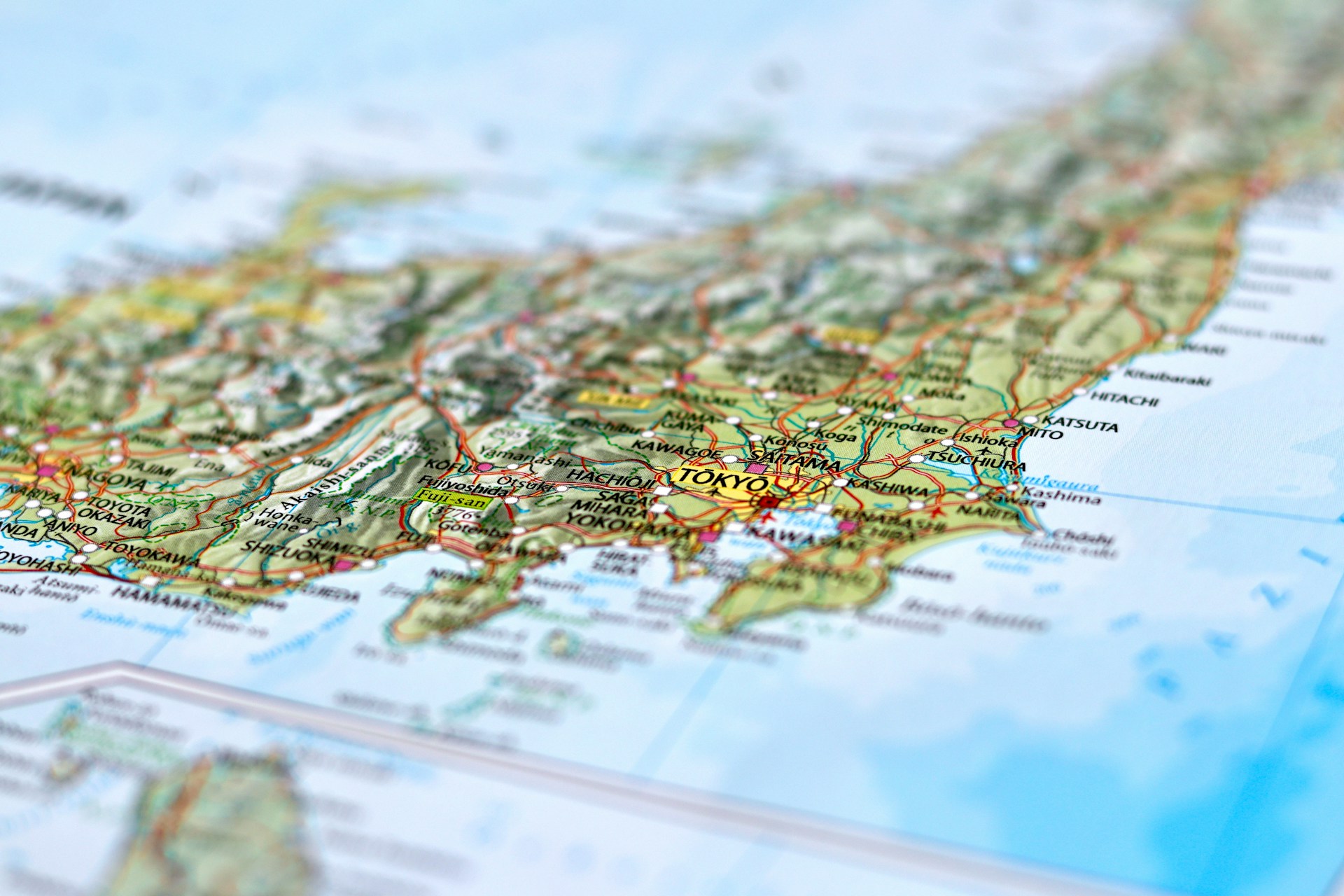 東京を中心とする日本地図