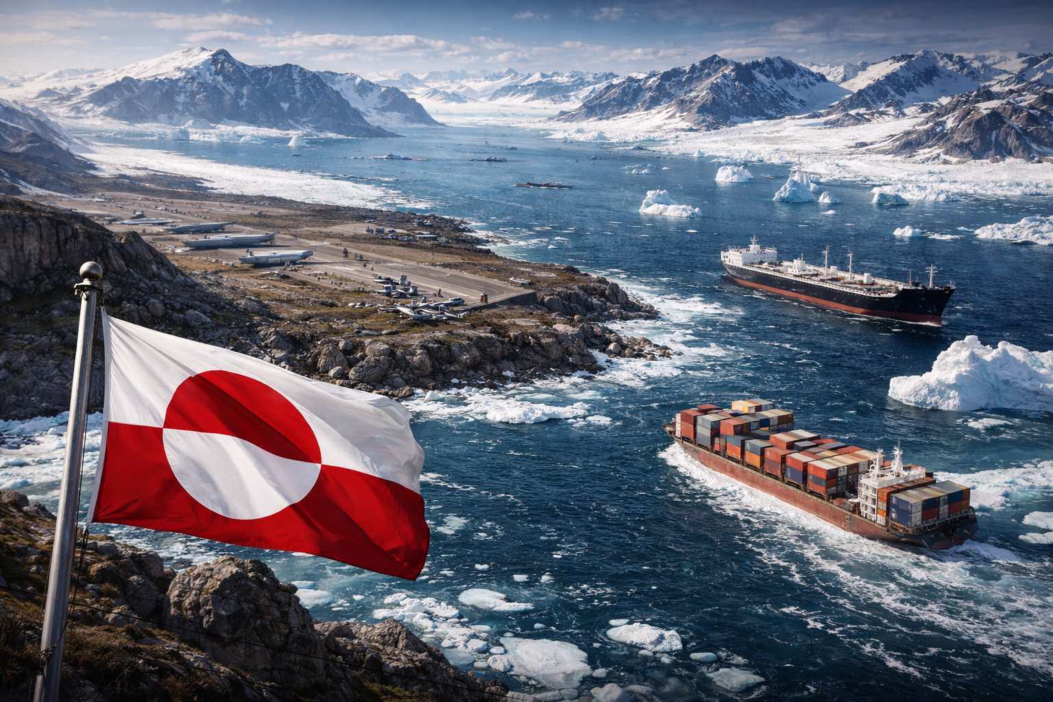 그린란드 국기와 운수선박