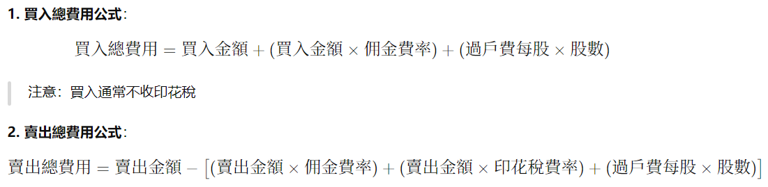 股票成交手續費計算公式