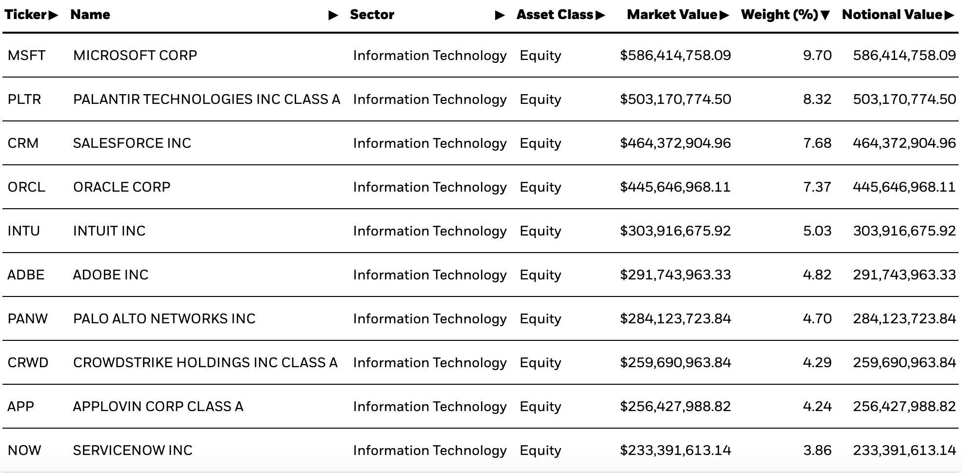 IGV ETF Holdings