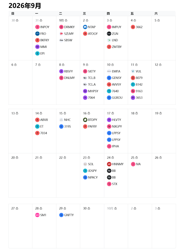 2026美股财报公布时间-9月