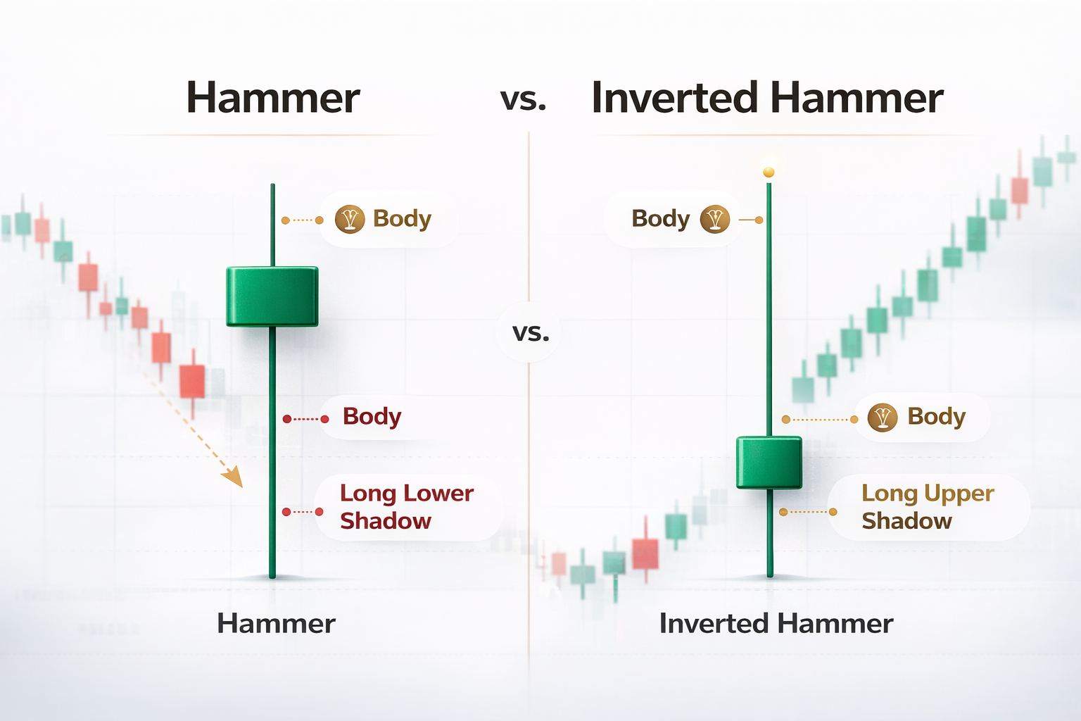 hammer และ inverted hammer candlestick comparison