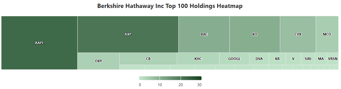 波克夏公司前100大持股热力图 波克夏公司前100大持股热力图