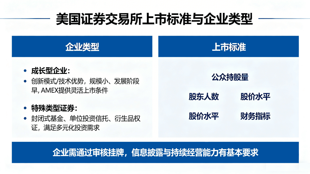 美国证券交易所上市标准与企业类型