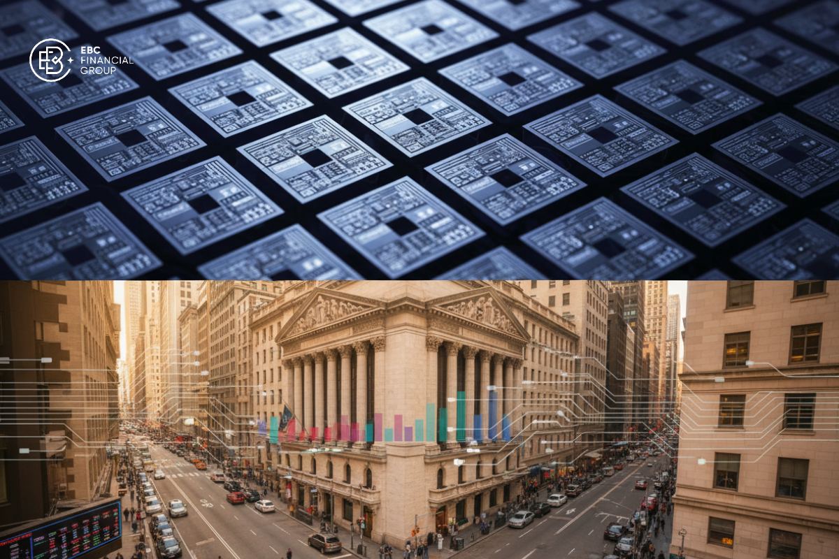 So sánh hai lớp hình ảnh: wafer bán dẫn và phố Wall