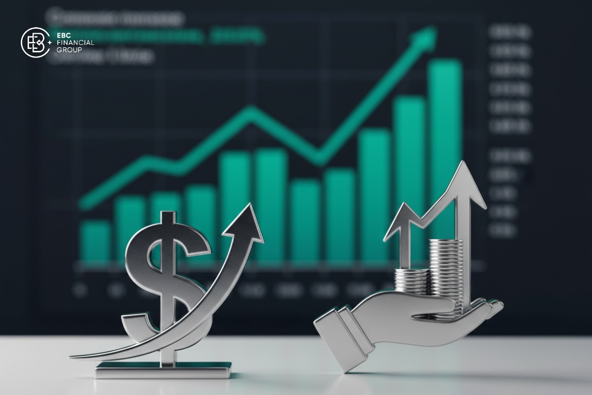 Ảnh màn hình bảng giá có mã VHM tăng mạnh, phía trước là biểu tượng tiền mặt và cổ phiếu, ít chữ.