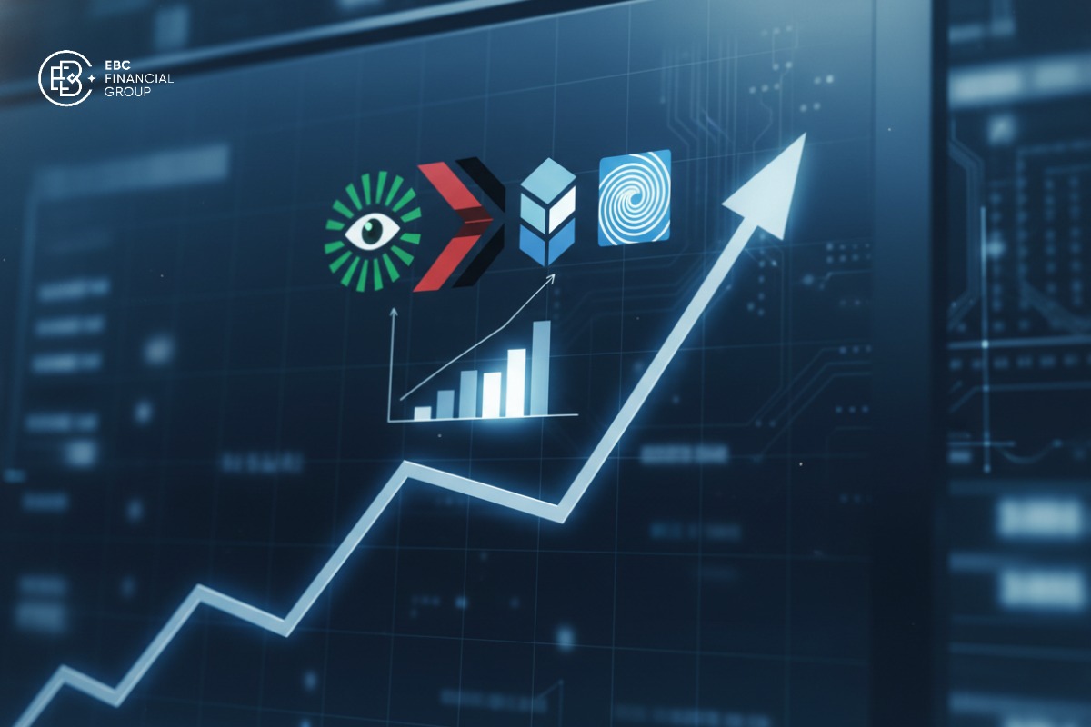 Bảng điện Nasdaq kết hợp logo Nvidia, Broadcom, AMD, Micron