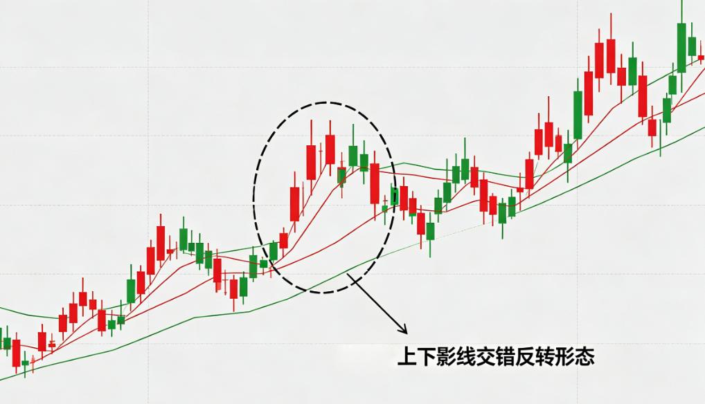 上下影线交错反转形态