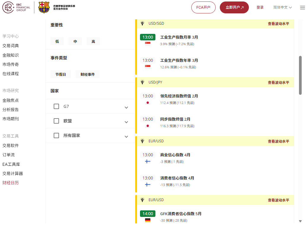 EBC平台财经日历