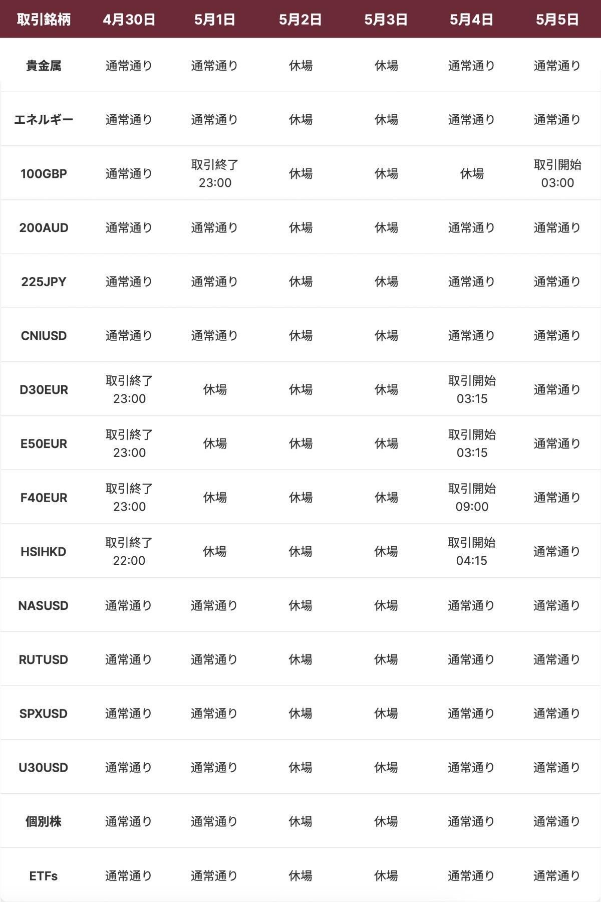 祝日営業スケジュール