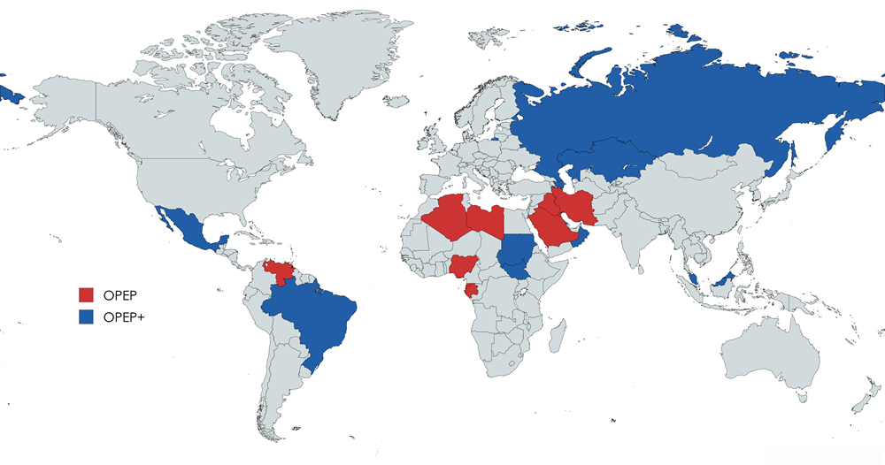 Mapa de los países miembros de la OPEP y OPEP+ Mapa de los países miembros de la OPEP y OPEP+