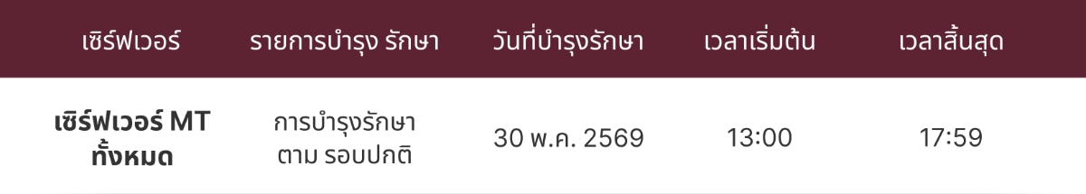 ประกาศการบำรุงรักษาเซิร์ฟเวอร์ 