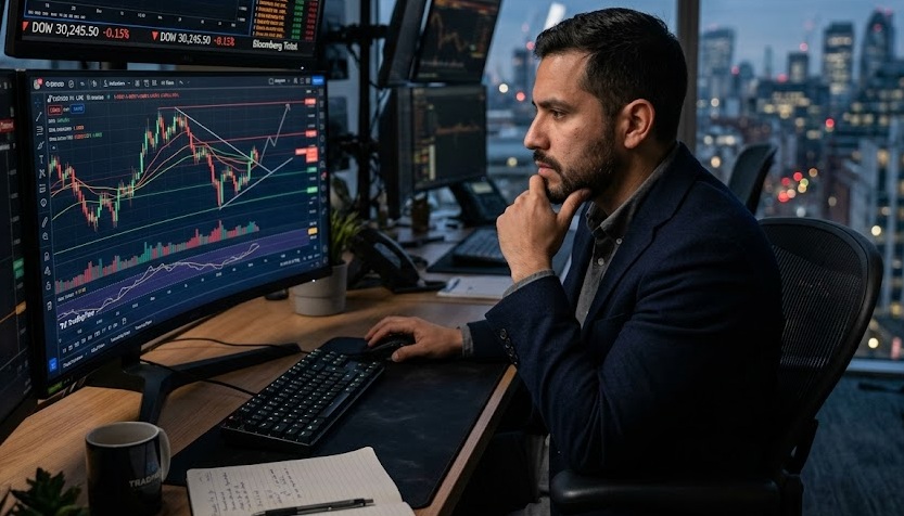Trader pensando en estrategias para operar