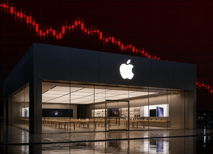 Tienda de Apple con un fondo de velas bajistas