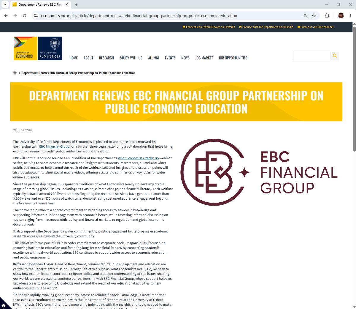 EBC贊助牛津大學經濟系《經濟學家都做了什麼》講座 EBC赞助牛津大学经济系《经济学家都干了什么》讲座