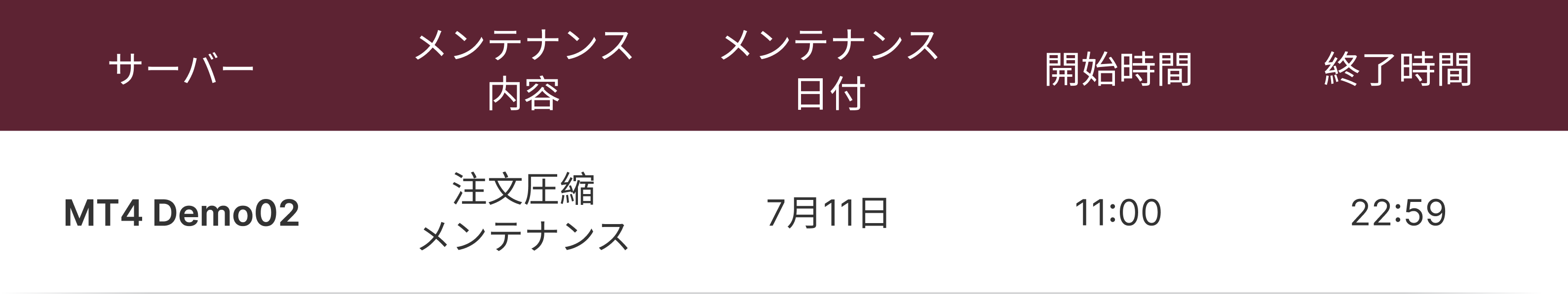 サーバーメンテナンスのお知らせ サーバーメンテナンスのお知らせ