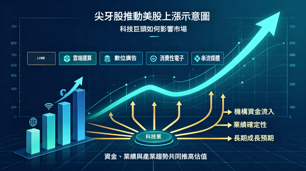 尖牙股推動美股上漲示意圖 尖牙股推動美股上漲示意圖