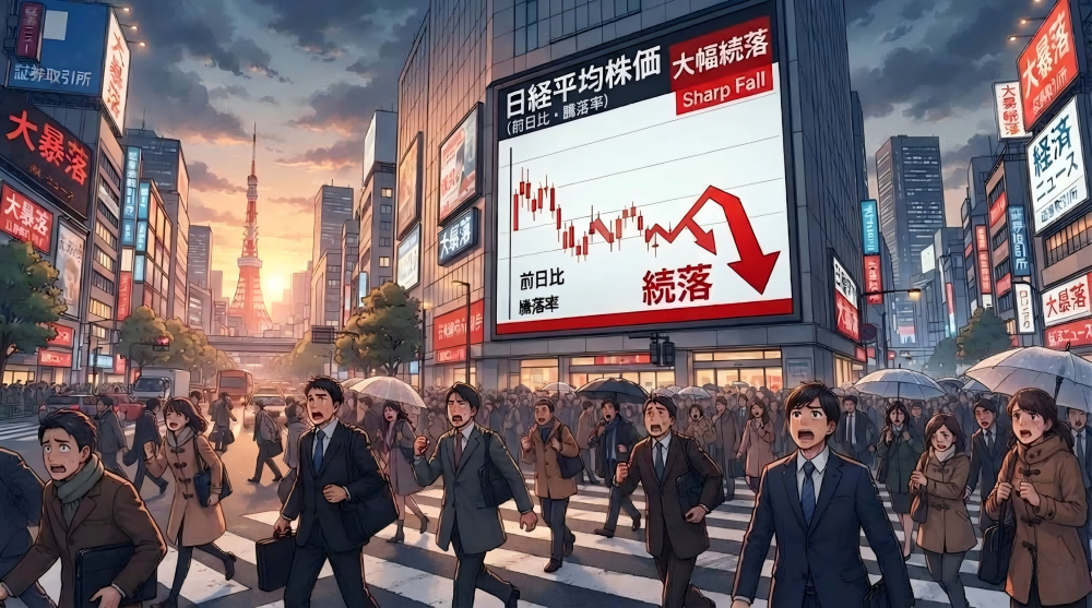 日経平均株価は半導体関連銘柄の利益確定売りで大幅続落