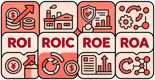 ROI、ROIC、ROE、ROA