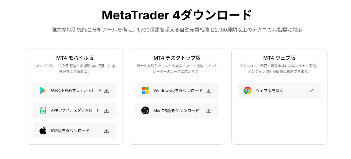 MT4のインストールページ