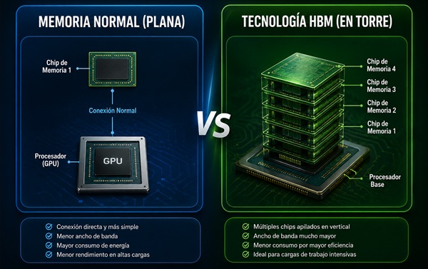 Memoria normal vs. Tecnología HBM