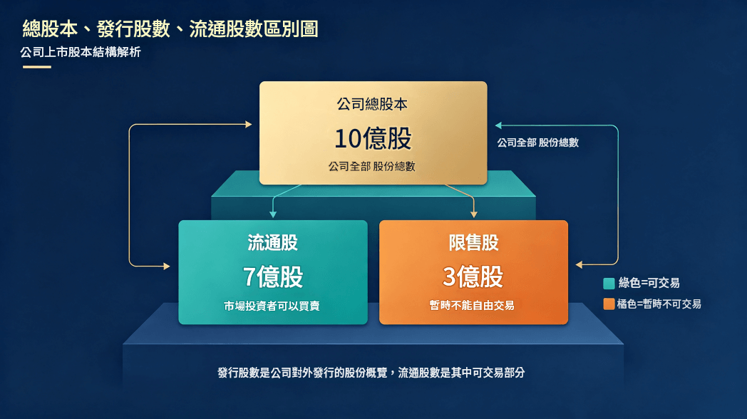 總股本、發行股數、流通股數區別圖 總股本、發行股數、流通股數區別圖