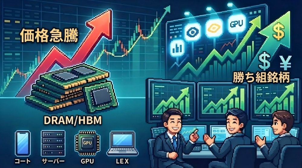 メモリ高騰の影響、勝ち組はどこか?DRAM・HBM価格上昇で注目される銘柄