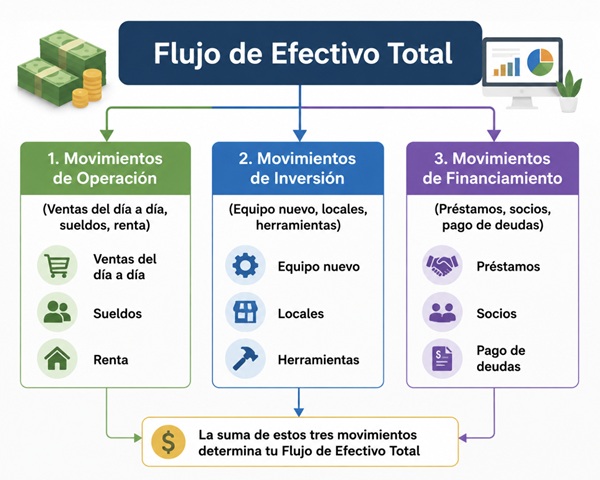 Las tres partes del flujo de efectivo total Las tres partes del flujo de efectivo total