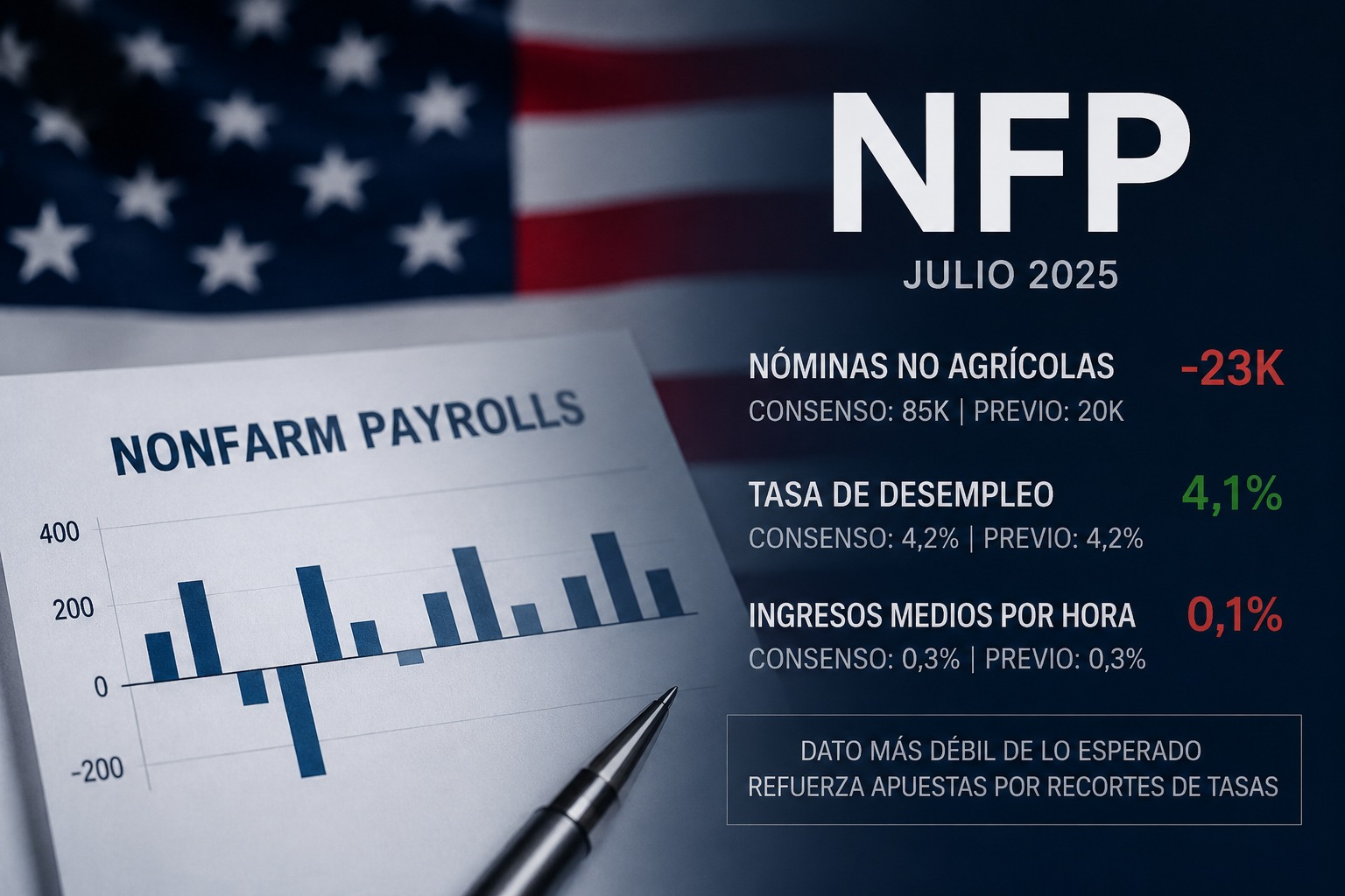 EE.UU. destruye empleo en julio: el NFP sacude al dólar y dispara al oro