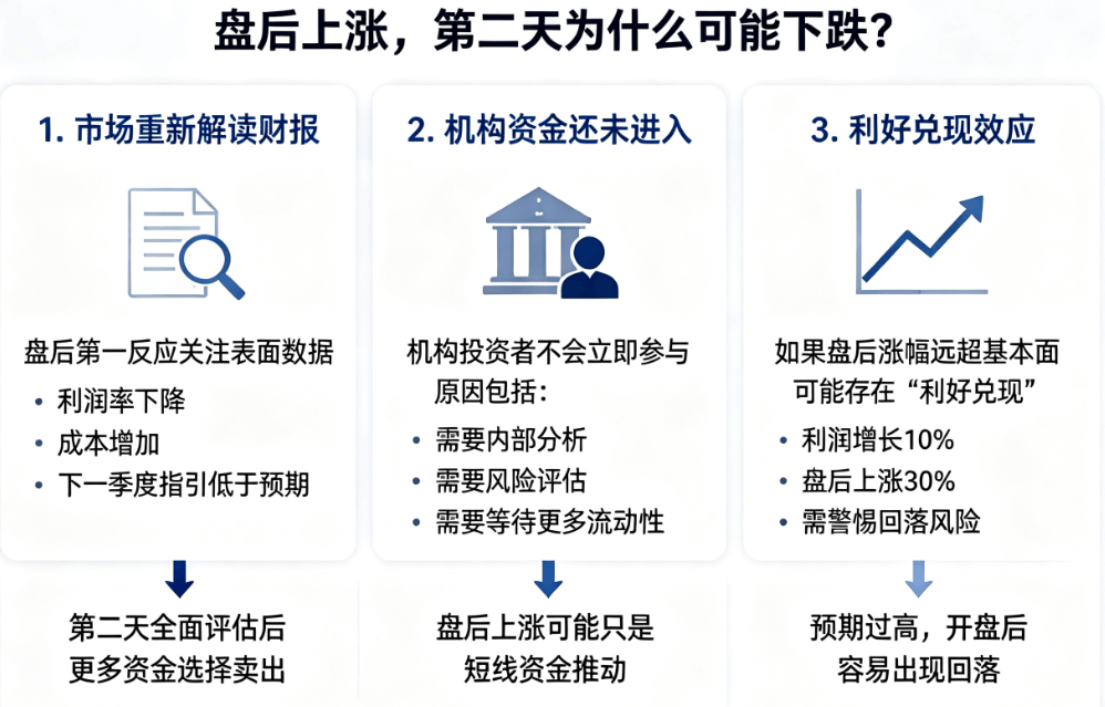 美股盘后上涨,第二天为什么可能下跌 美股盘后上涨,第二天为什么可能下跌