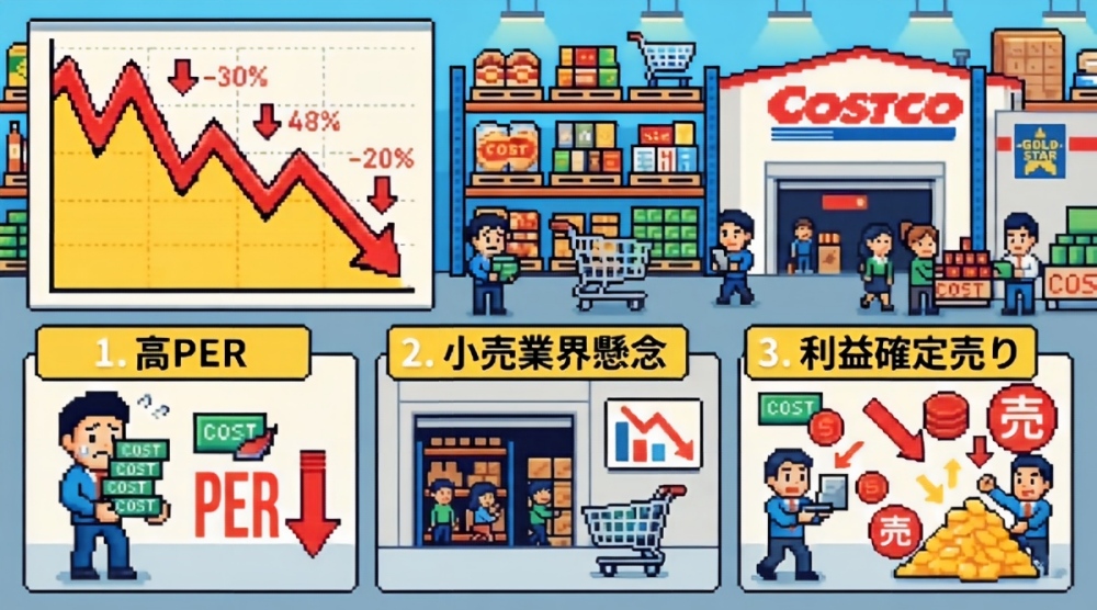 コストコ株価が下落した理由?高PER・小売業界懸念・利益確定売りを徹底分析 コストコ株価が下落した理由?高PER・小売業界懸念・利益確定売りを徹底分析