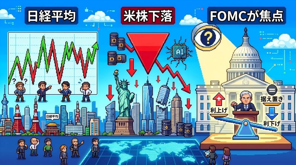 日経平均の変動は方向感欠く、米株下落とFOMCが焦点 日経平均の変動は方向感欠く、米株下落とFOMCが焦点