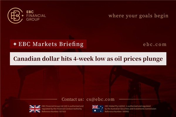 Canadian dollar hits 4-week low as oil prices plunge