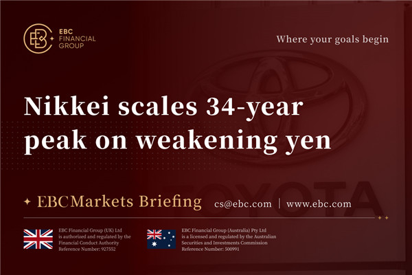 Nikkei scales 34-year peak on weakening yen