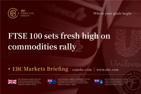FTSE 100 sets fresh high on commodities rally