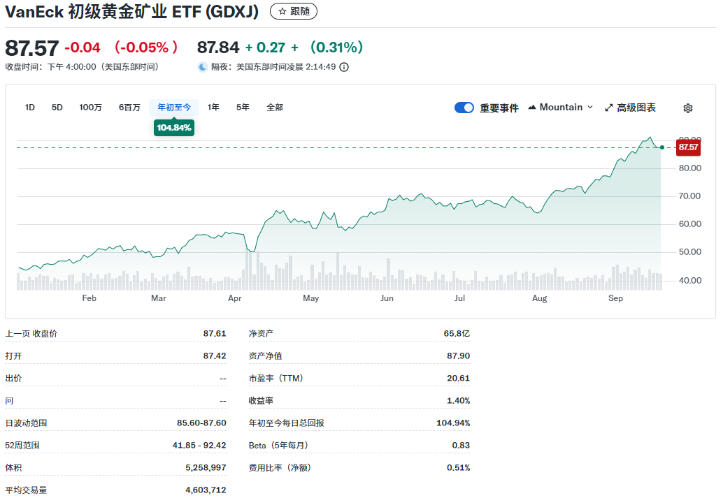 GDXJ ETF年初至今走势