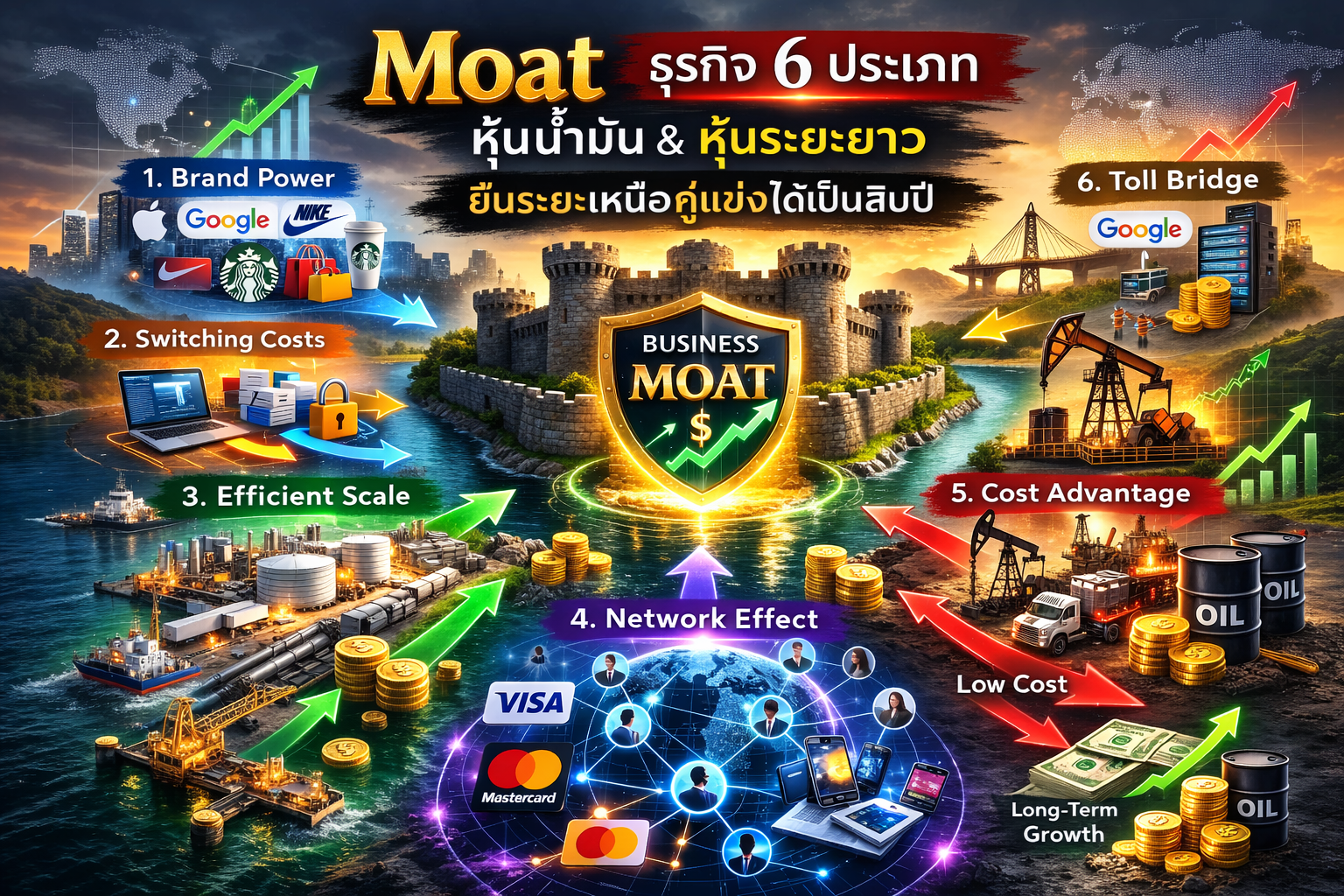 ความลับหุ้น 10 ปีไม่เจ๊ง! เจาะ 6 Moat มหาประลัยที่คู่แข่งหน้าไหนก็โค่นไม่ลง