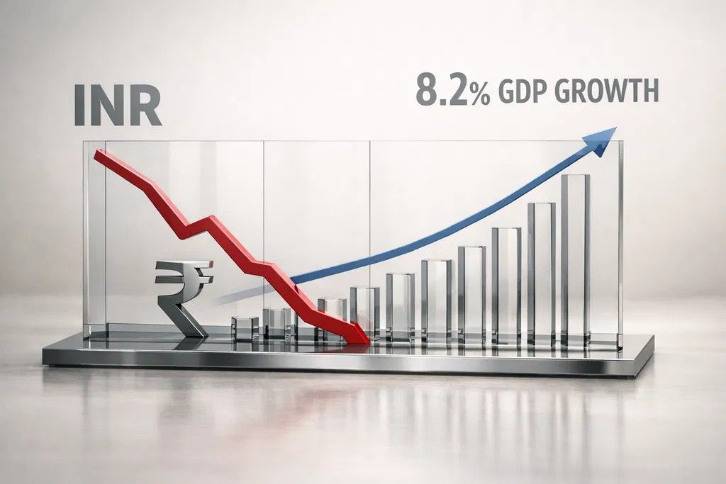 Por que a rupia está caindo apesar do crescimento de 8,2% do PIB da Índia?