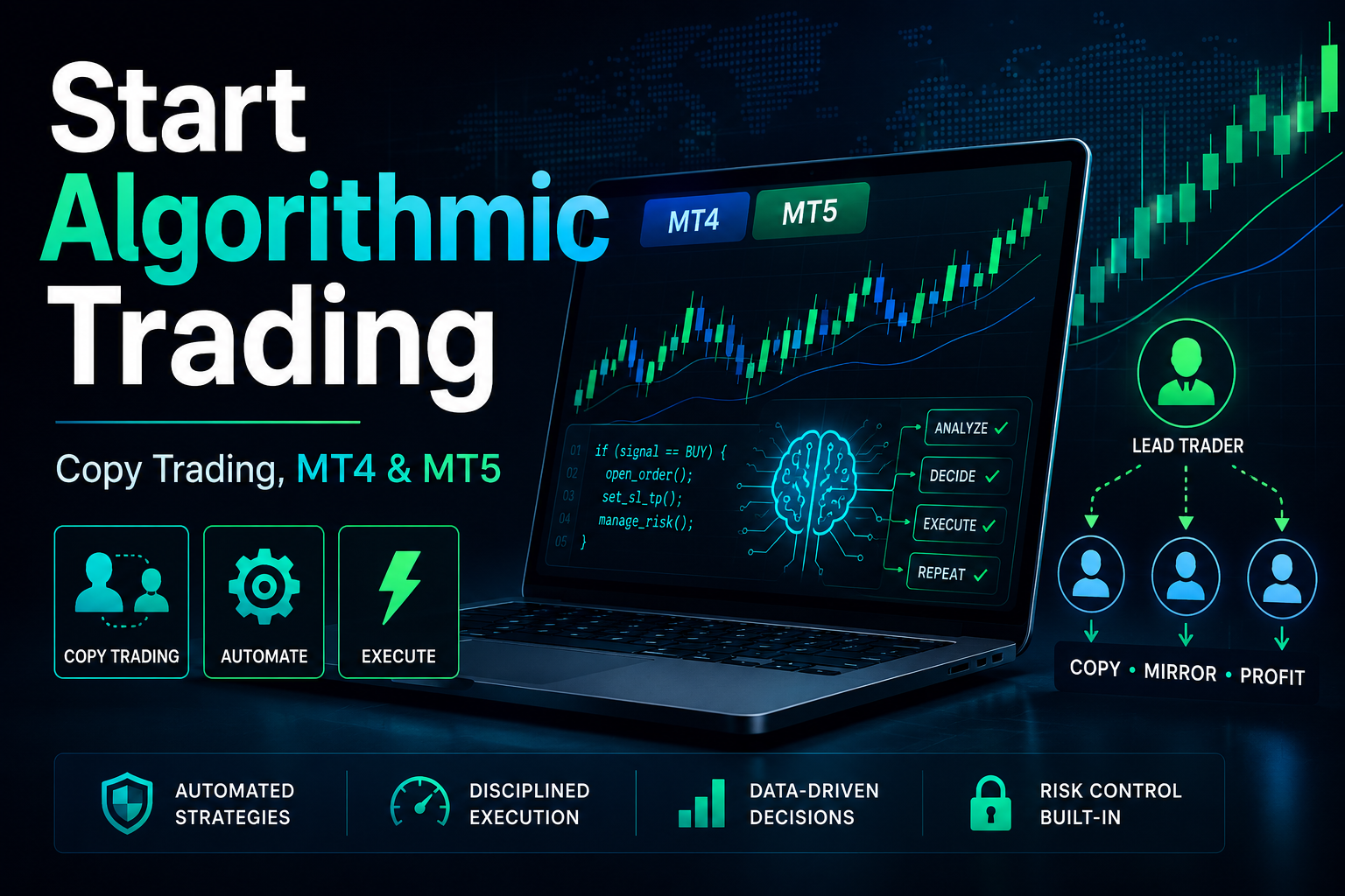 Comience a operar con algoritmos utilizando Copy Trading, MT4 y MT5.