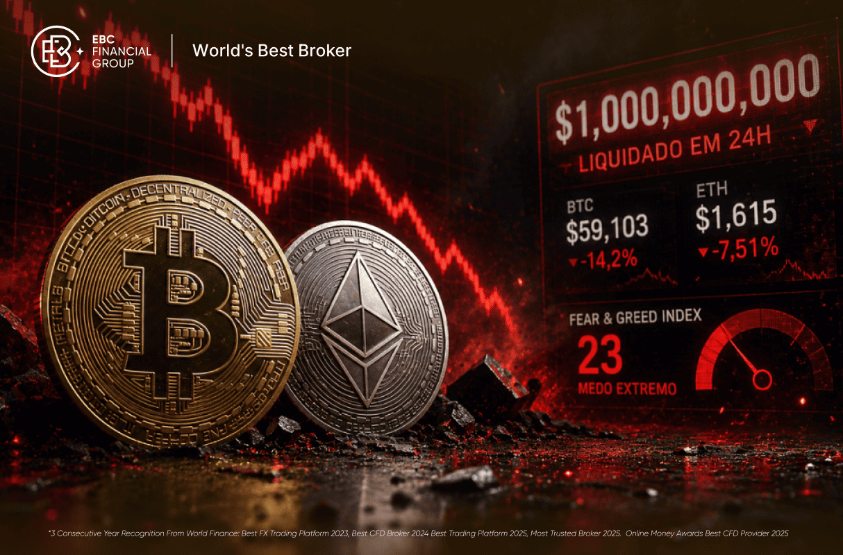 Bitcoin e Ethereum no limite: US$ 1 bi liquidado em 24h