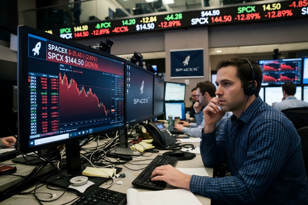 スペースX株価が下落、IPO後の熱狂から一転、時価総額8000億ドル超減少の背景を分析