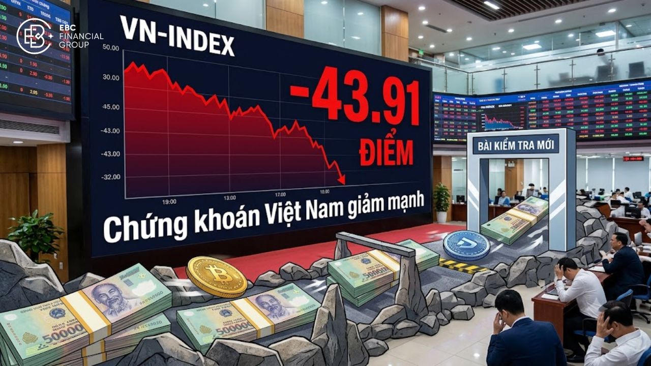 Chứng khoán Việt Nam giảm mạnh: VN-Index mất gần 44 điểm, dòng tiền bước vào bài kiểm tra mới